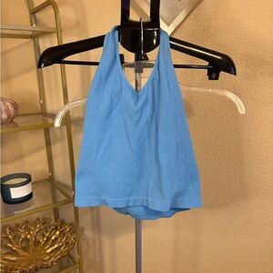 Blue Ribbed Halter Tank Open Back Stretch Y2K Club Top Large